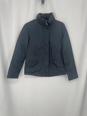 Armani Jeans Jacket Womens 38 Blue Puffer Removable Hood Insulated Zip Winter